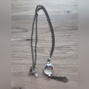 Antiqued Matte Brass Plated Glass Stone Pendant Necklace, 34” Premier Designs